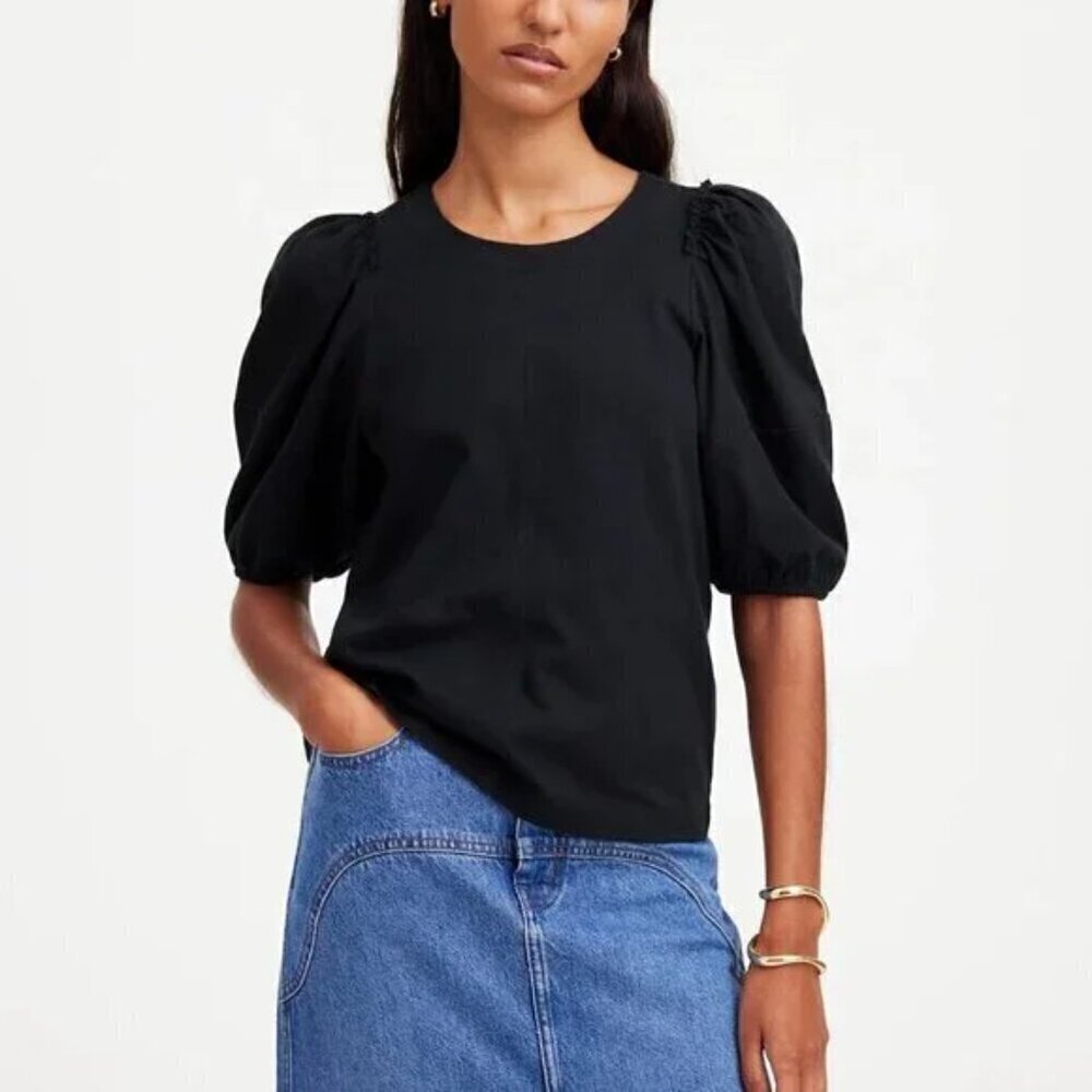 Madewell Puff-Sleeve Cotton Relaxed Fit Tee Black Size XXS NWT